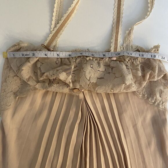 Fairy Goddess Dress Fairytale Ethereal Gown Tan Pleated Bows Romantic Small Midi - Picture 7 of 16